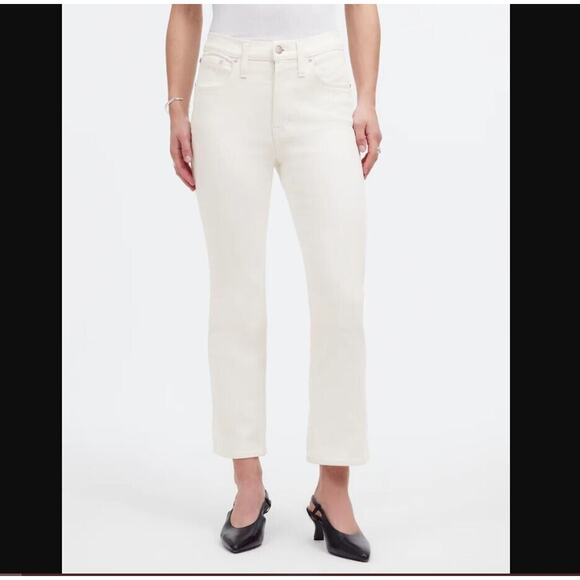 Madewell Size 31 White Mid Rise Kick Out Crop Button Zip Cotton Blend Jeans - Picture 2 of 9